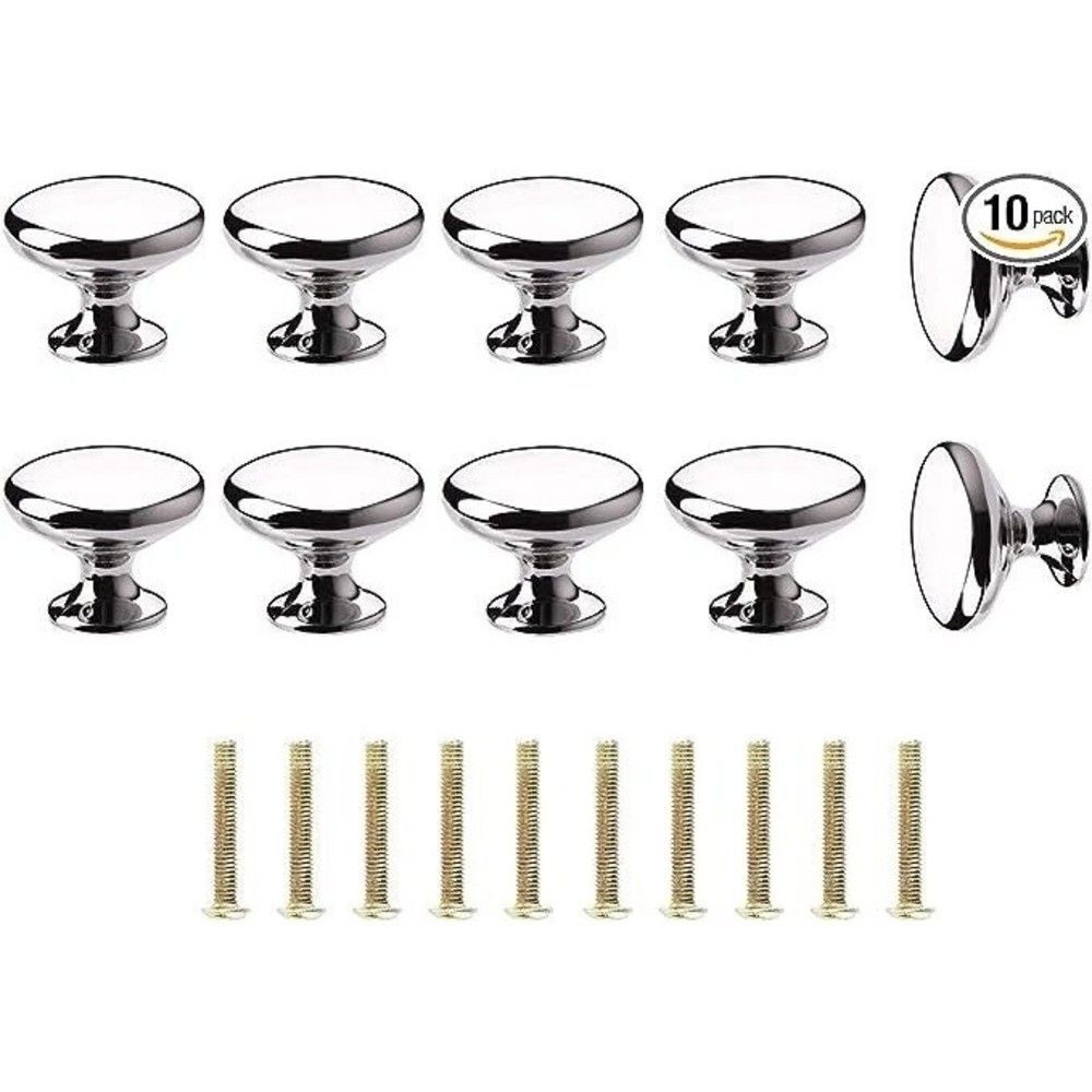 Chrome Round Cabinet Knobs - 10 Pack